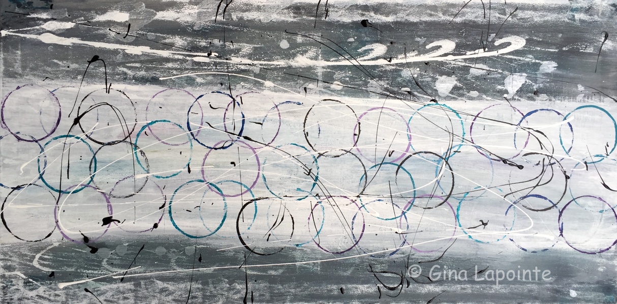 Cercles dans la grisaille, 
    acrylique sur toile, 19.6 x 39.3 (50 x 100 cm)
