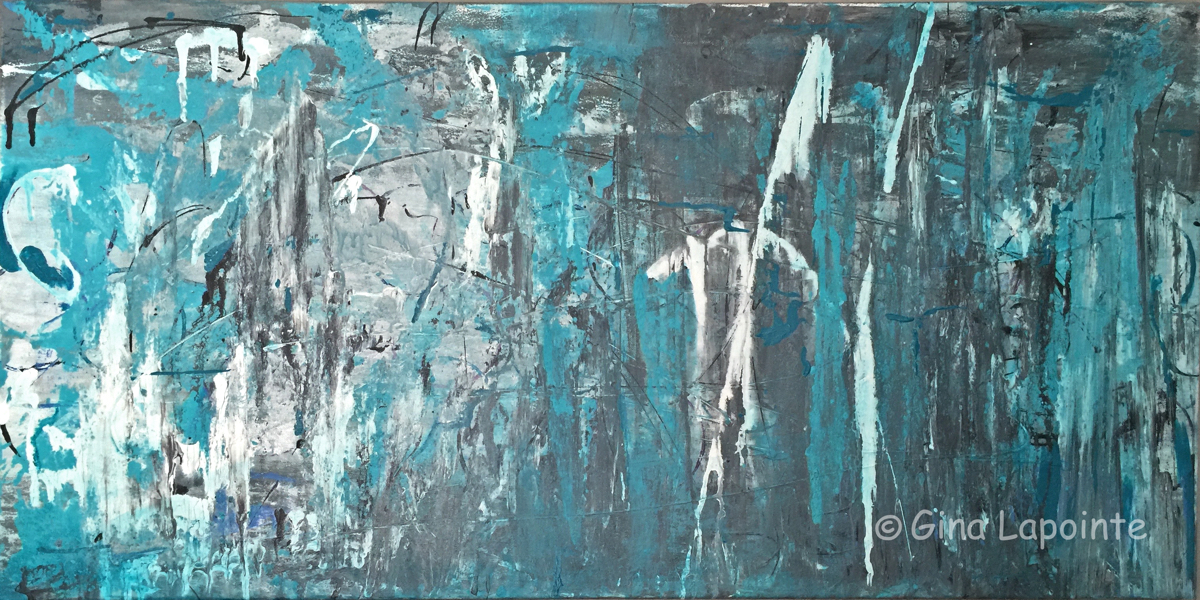 Variations en aqua et gris, 
    acrylique sur toile, 19.6 x 39.3 (50 x 100 cm)